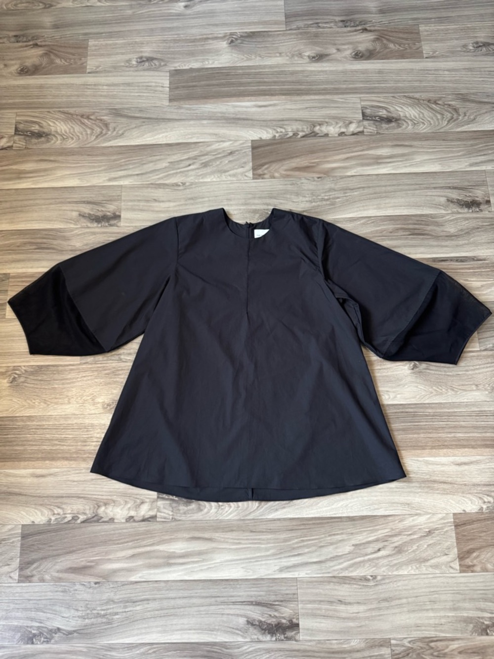 Fabiana Pigna 100% Cotton Made in USA Black 3/4 Sheer Sleeve Blouse Size Large